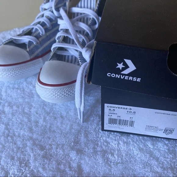 ✨NEW✨ Converse All Stars Mix-Match Blue Stripes High Top Sneakers - Picture 10 of 10